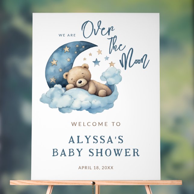 Teddy Bear Over the Moon Baby shower Bienvenue (Neutre)