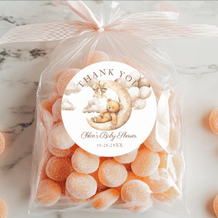 Teddy Bear Over the Moon Baby Shower Neutral Favou Classic Round Sticker