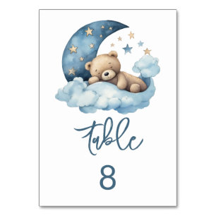 Teddy Bear Over the Moon Baby Shower Table Number