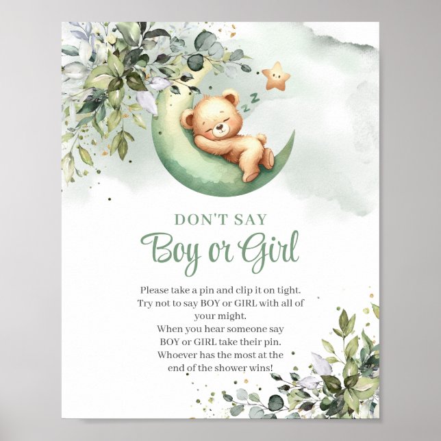 Teddy bear over the moon Don't Say Boy or Girl Poster (Front)
