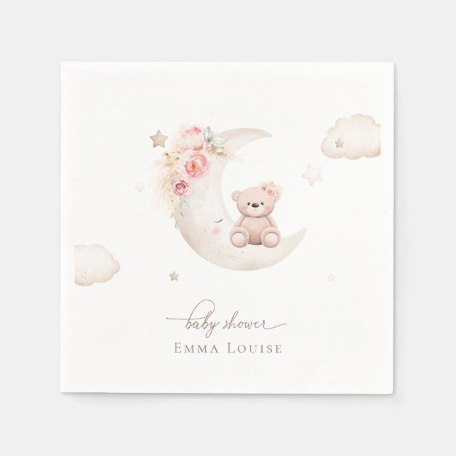 Teddy Bear Over The Moon Neutral Baby Shower  Napkin (Front)