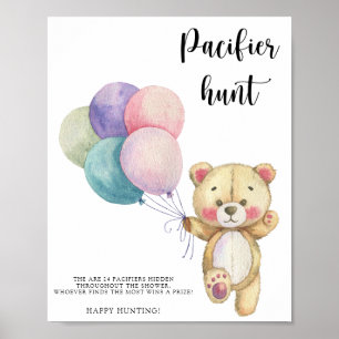 Teddy bear - pacifier hunt baby shower game poster