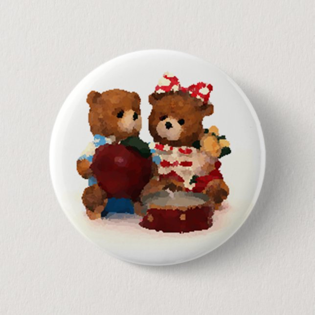 Teddy bear pair 2 inch round button (Front)