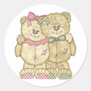 Teddy Bear Pair - Original Colours Classic Round Sticker