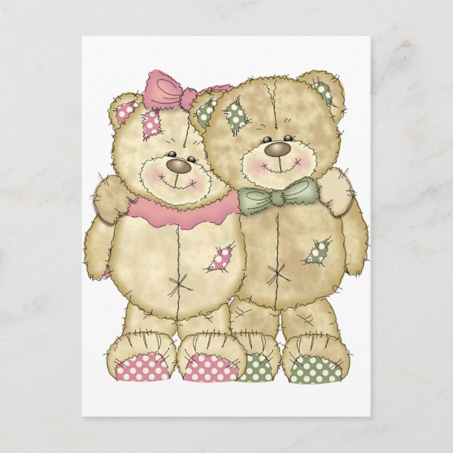 Teddy Bear Pair - Original Colours Postcard (Front)