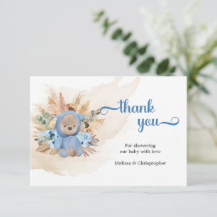 Teddy bear pampas blue flowers palm leaf thank you enclosure card