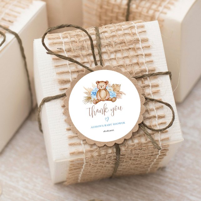 Teddy Bear Pampas Grass Baby Thank you Classic Round Sticker (Creator Uploaded)