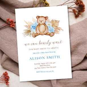 Teddy Bear Pampas Grass Bearly Wait Baby Shower Invitation