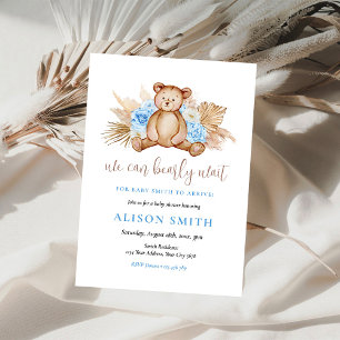 Teddy Bear Pampas Grass Bearly Wait Baby Shower Invitation