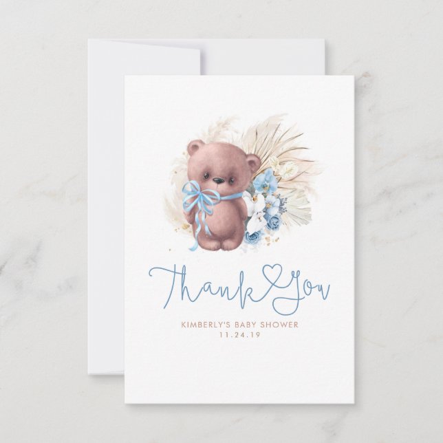 Teddy Bear Pampas Grass Cute Thank You Card (Front)