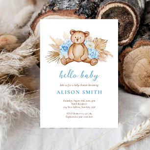 Teddy Bear Pampas Grass Hello Baby Shower Invitation
