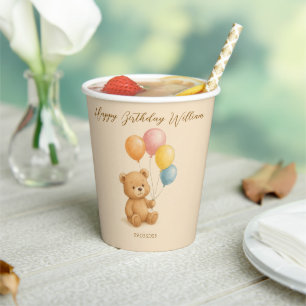 Teddy Bear Paper Cup with Pastel Balloons