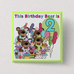 Teddy Bear Party 2nd Birthday T-shirts and Gifts 2 Inch Square Button