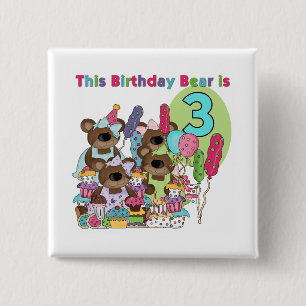 Teddy Bear Party 3rd Birthday Tshirts and Gifts 2 Inch Square Button
