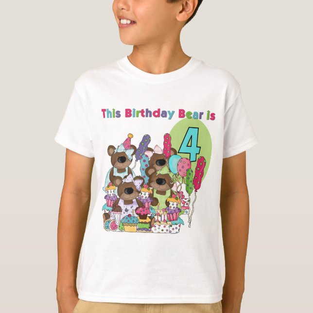 Teddy Bear Party 4th Birthday Tshirts and Gifts (Front)