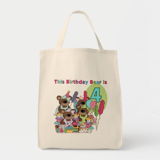 Teddy Bear Party 4th Birthday Tshirts and Gifts Tote Bag (Front)