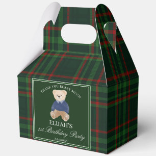 Teddy bear party favors green plaid personalized favor box