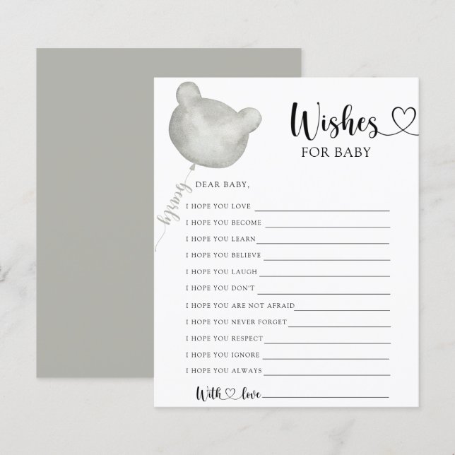 Teddy Bear Party game | wishes for baby (Front/Back)