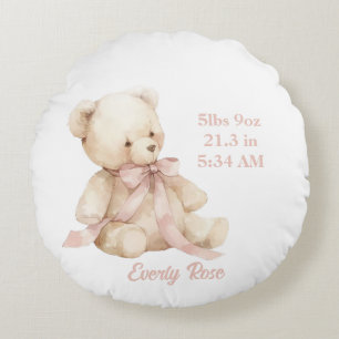Teddy Bear Pastel Champagne Gold Baby Girl Birth Round Pillow