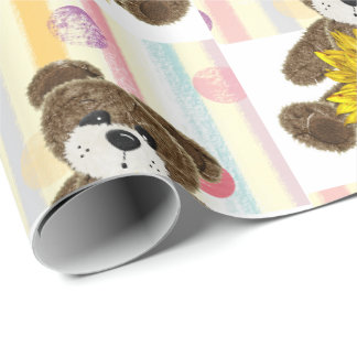 Teddy Bear Pastel Stripe Wrapping Paper
