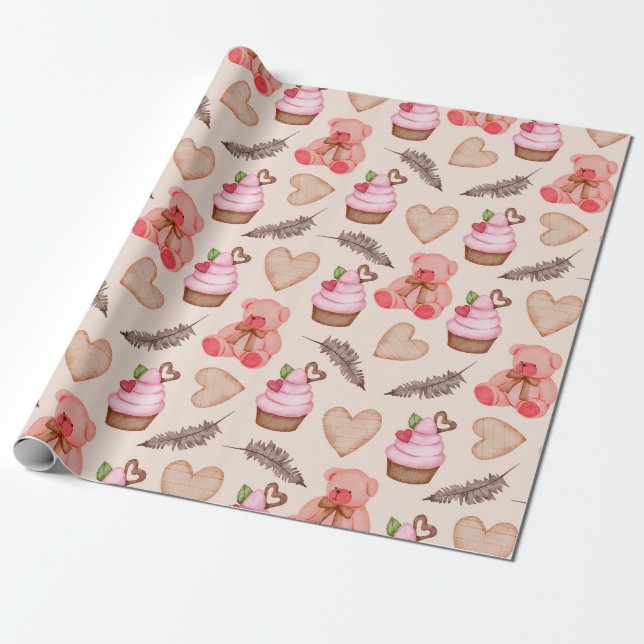 Teddy Bear Pattern Wrapping Paper (Unrolled)