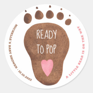 Teddy Bear Paw ReadyTo Pop Baby Shower Classic Rou Round Sticker