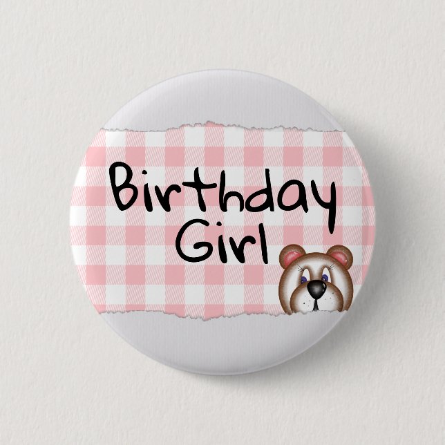 Teddy Bear Peekaboo birthday girl 2 Inch Round Button (Front)