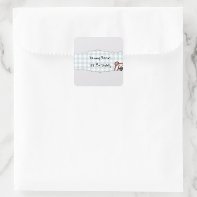 Teddy Bear Peekaboo birthday Square Sticker (Bag)