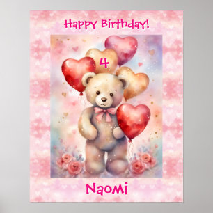 Teddy Bear Personalize Name Age Birthday Party Poster