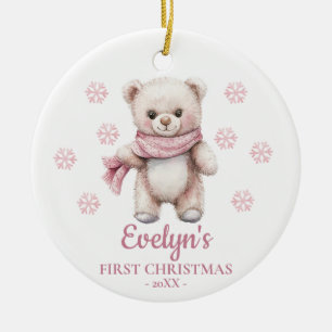 Teddy Bear Personalized Girl's First Christmas Ceramic Ornament