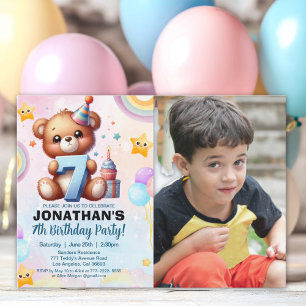 Teddy Bear Photo Birthday 7 Invitation