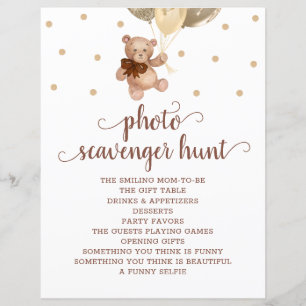 Teddy Bear Photo Scavenger Hunt Baby Shower Game