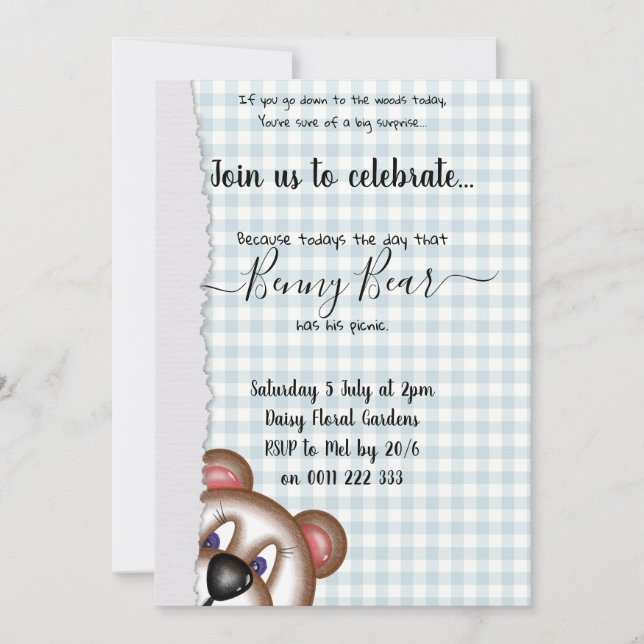 Teddy bear picnic birthday invitation (Front)