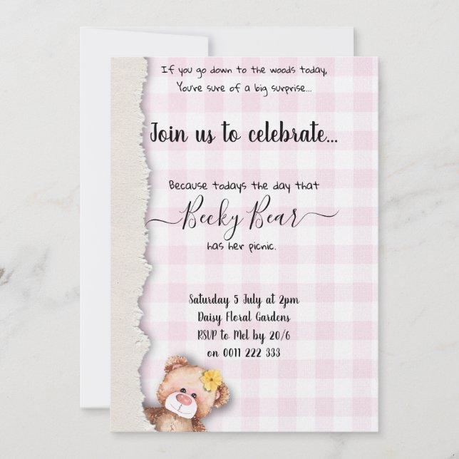 Teddy bear picnic birthday invitation (Front)