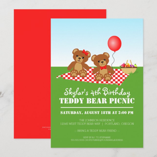 Teddy Bear Picnic Birthday Party Invitation (Front/Back)