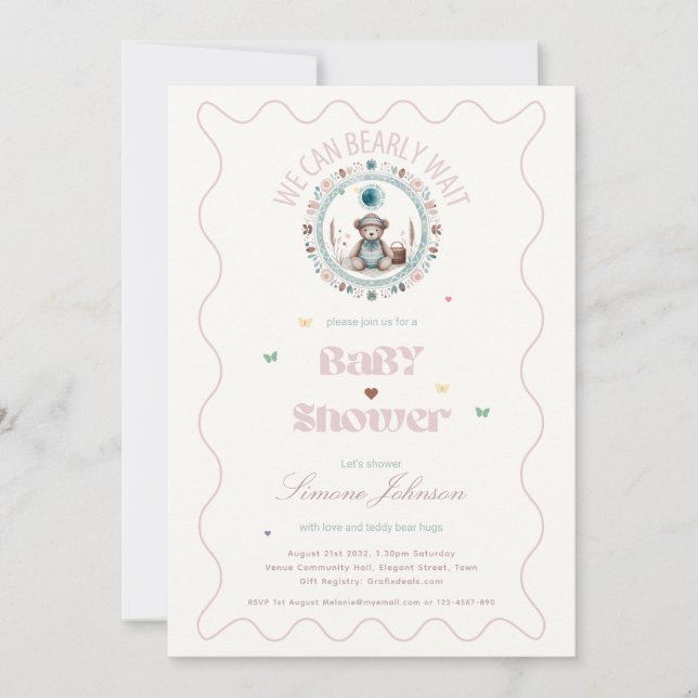 Teddy Bear Picnic Boho Baby Shower Theme Girls Invitation (Front)