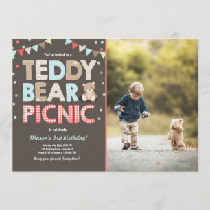 Teddy Bear Picnic Boy birthday Invitation Blue