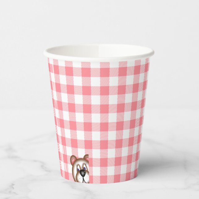 Teddy bear picnic gingham  paper cups (Left)