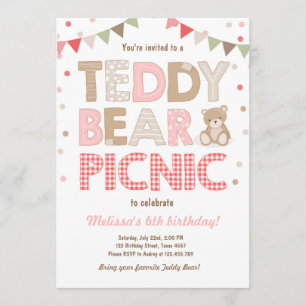 Teddy Bear Picnic Girl birthday Invitation Pink