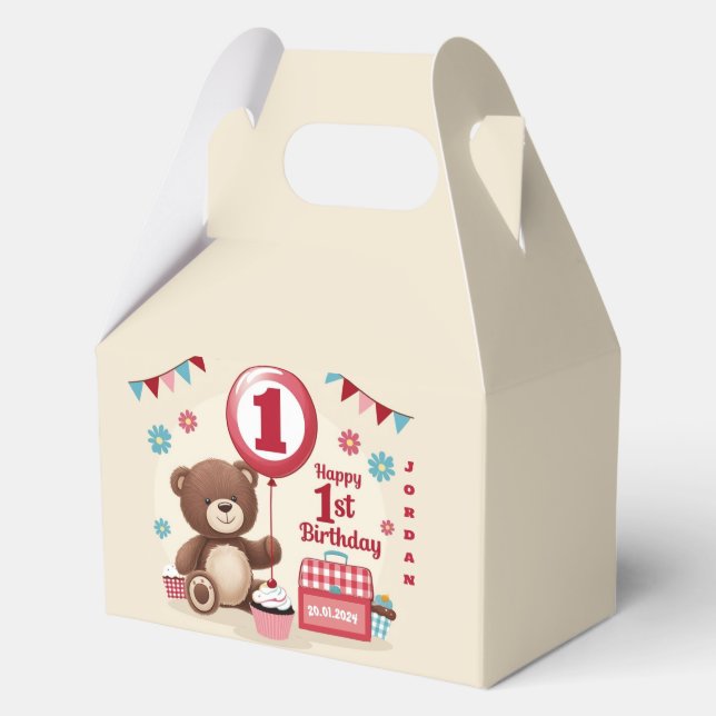 Teddy Bear Picnic Happy 1st Birthday  Favor Box (Front)