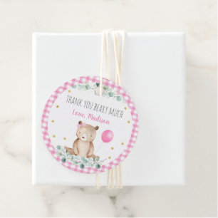 Teddy Bear Picnic Pink Floral Birthday Favour Tags