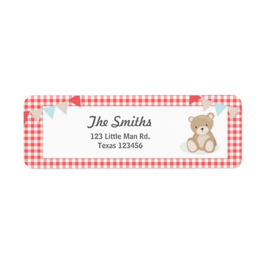 Teddy Bear Picnic Return Address Label Red blue