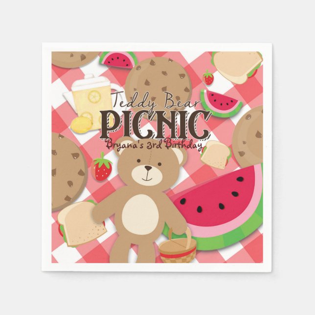 Teddy Bear Picnic Summer Birthday Party Custom Napkin (Front)
