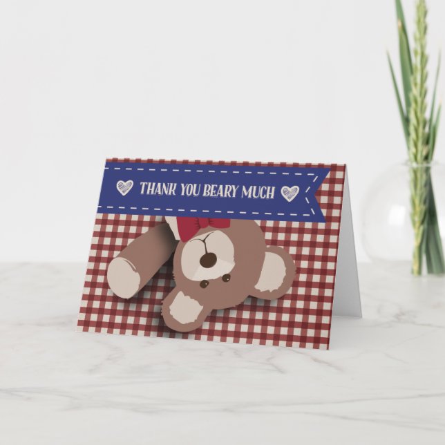 Teddy Bear Picnic Thank You- Red Gingham Thank You Card (Front)