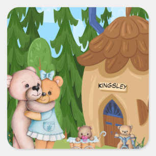 Teddy Bear Picnic Village Personalized Square Sticker