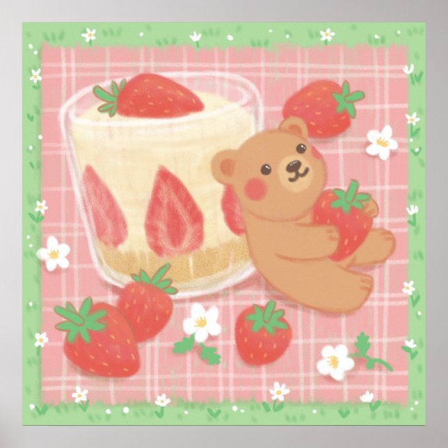 Teddy Bear Picnic with Strawberries Poster (Front)