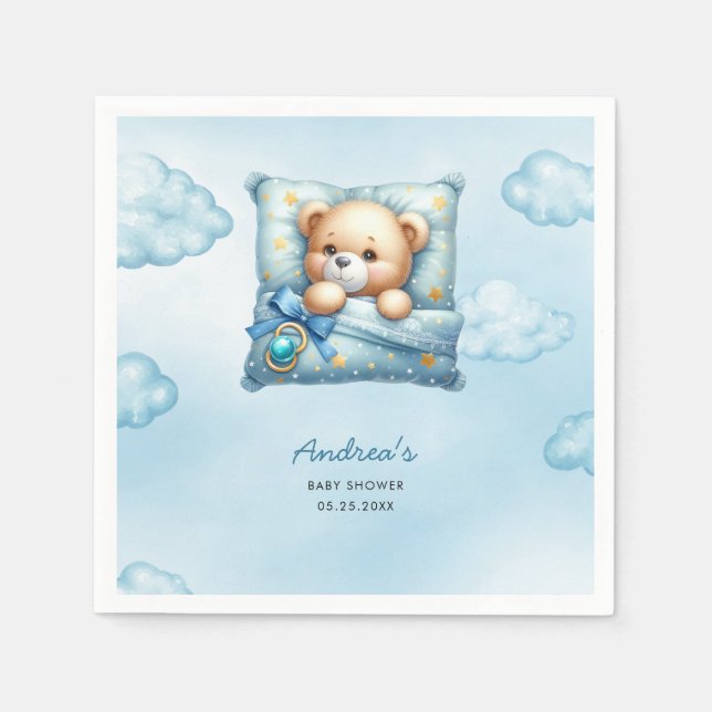 Teddy Bear Pillow Baby Shower Napkin (Front)