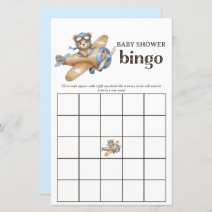 Teddy Bear Pilot Baby Boy Shower Bingo Game