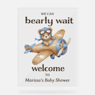 Teddy Bear Pilot Baby Boy Shower Welcome Acrylic Sign