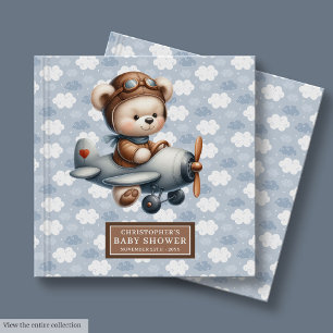 Teddy Bear Pilot Baby Shower Guest Book Blue Theme